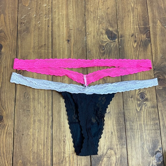 Victoria’s Secret size Medium black, white and pink lace thong panties - Picture 2 of 6